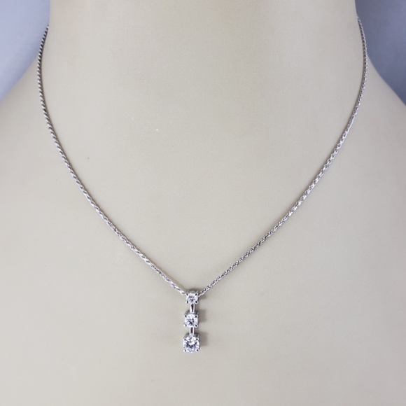 14 Karat White Gold 3 Diamond Pendant Necklace #18916 - Picture 6 of 7